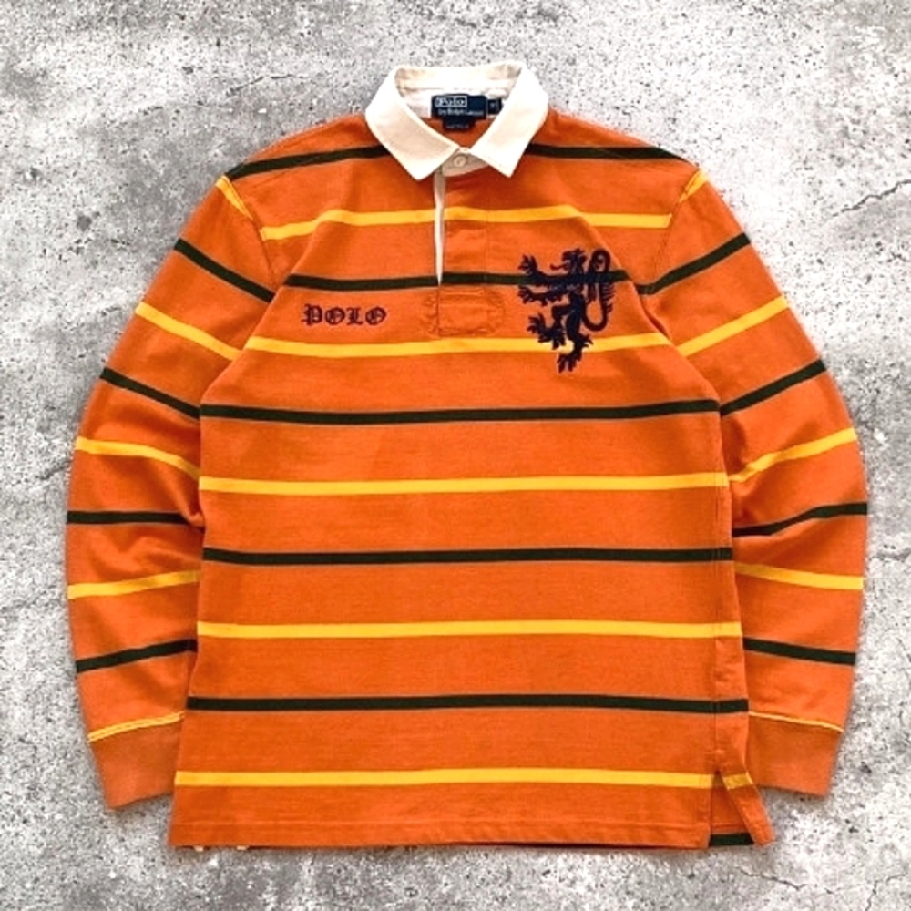 Vintage POLO RALPH LAUREN LongSleeve Dragon Embroidery collar Heavy Rugby Shirt.